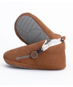 Brown Bear Bootie Mini Zip - Rubber Soles with Fur Lining